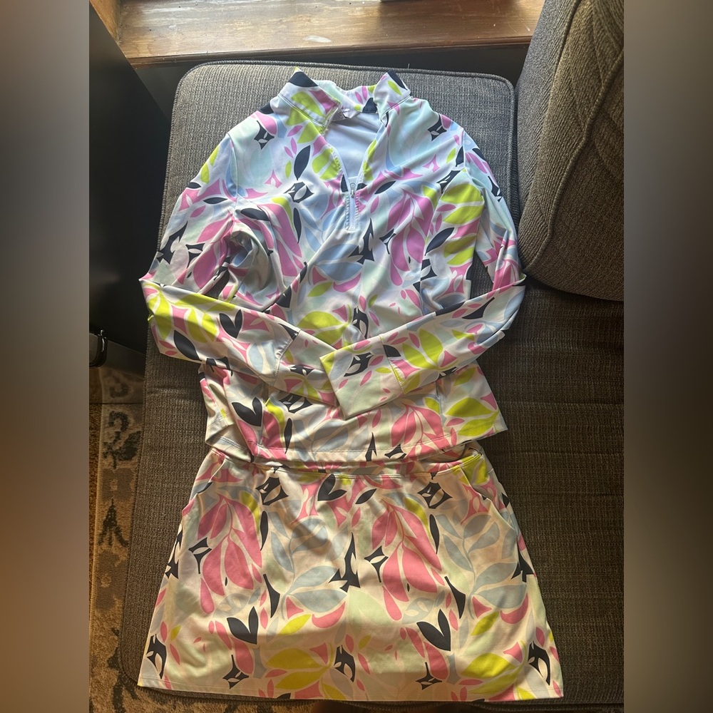 Tommy Bahama Pink and Blue Floral pullover and skirt